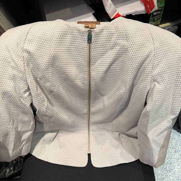 TED BAKER Dhiaa Textured Zip Jacket blazer Light Blue peplum size 3 nwot - Picture 7 of 11